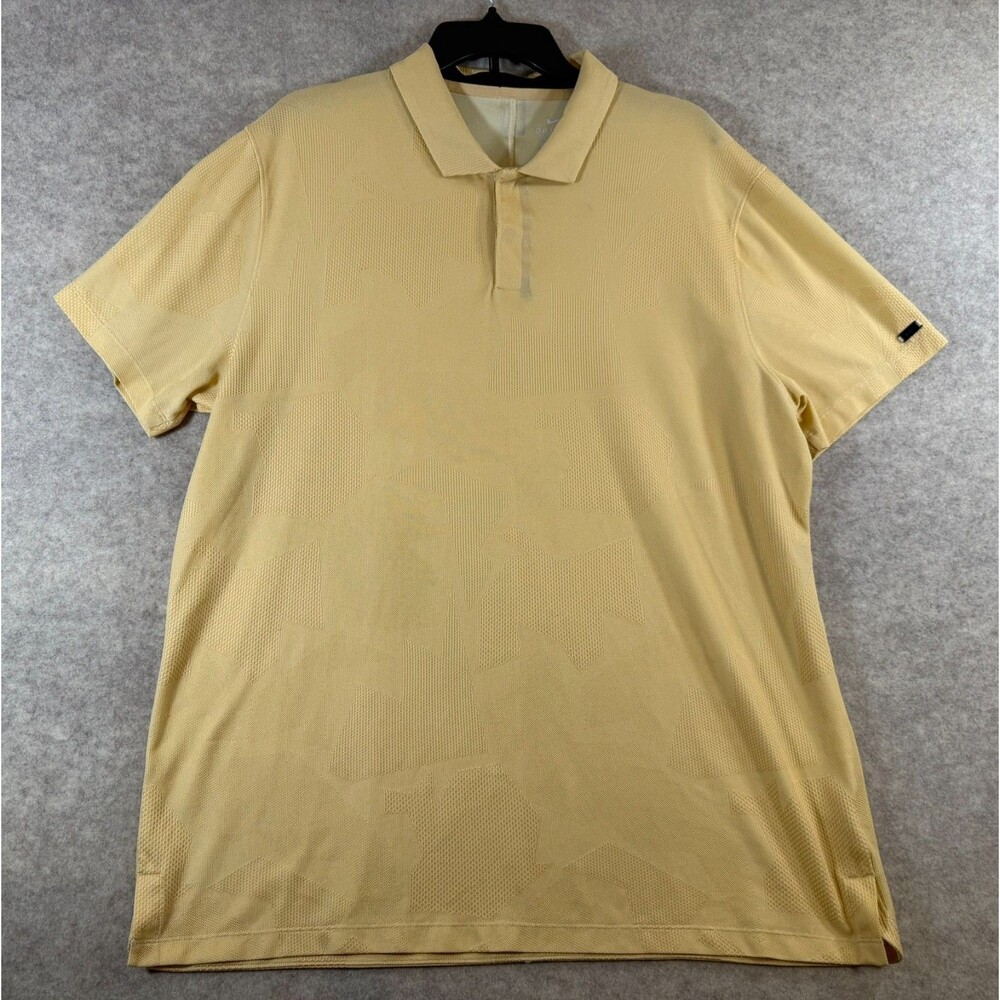 Nike Tiger Woods TW Dri-FIT Golf Polo Shirt Mens XL Yellow Geometric Knit Snap
